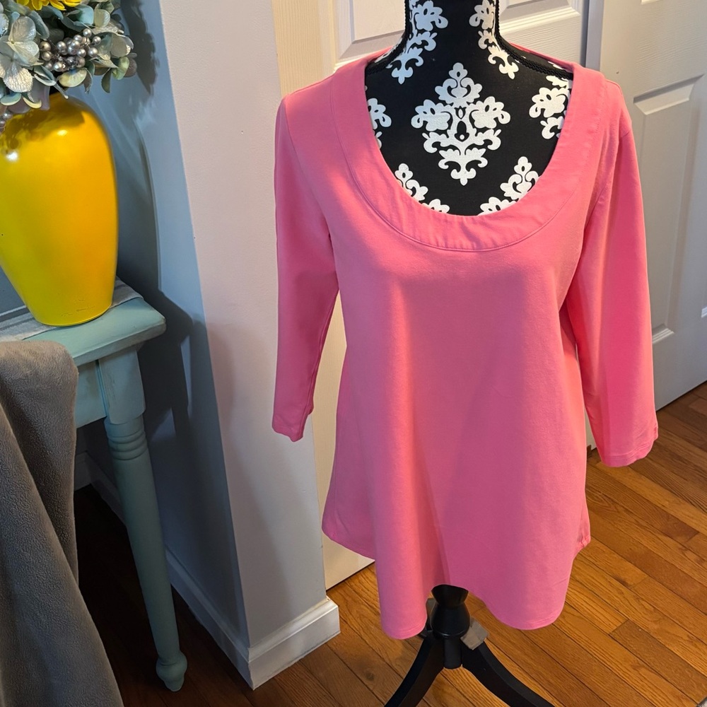 Susan Graver Weekender 3/4 Sleeves Tunic Top Size M  Pink Tee Shirt Cotton Blend